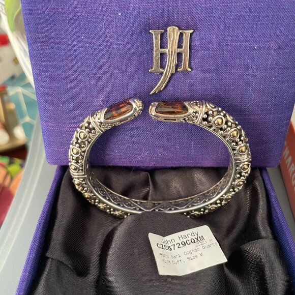 JOHN HARDY BRACELET 18K STERLING SMOKEY QUARTZ KICK CUFF - Picture 4 of 5